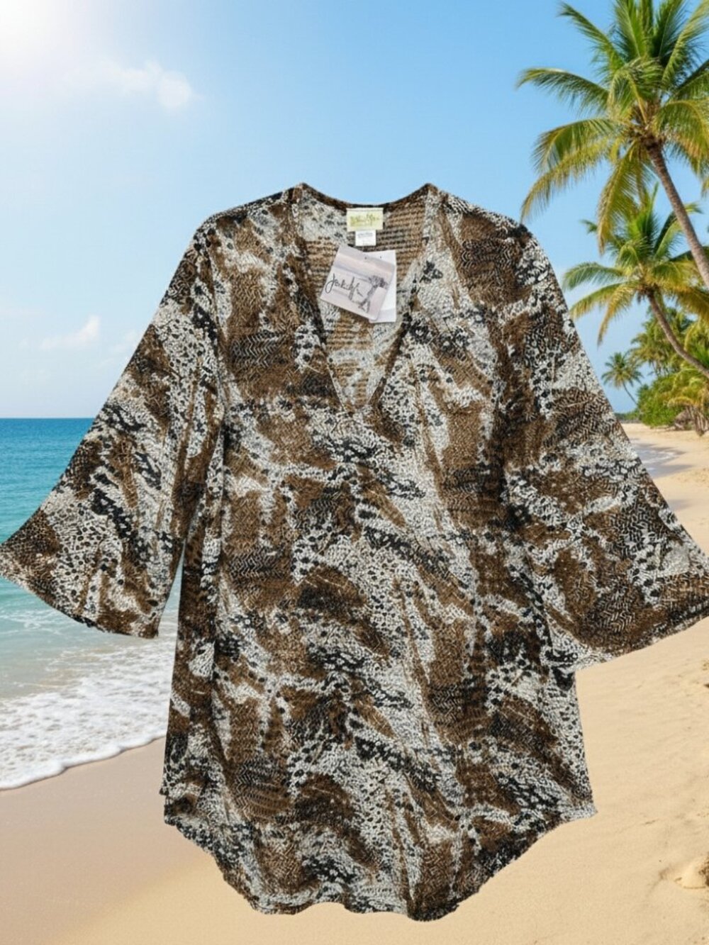 JORDAN TAYLOR* BELL SLEEVES* CHEVRON MESH TUNIC* SWIM COVER-UP* SIZE: L